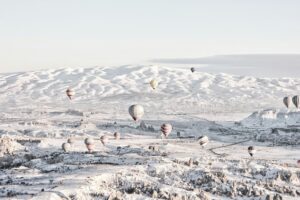 Snowy landscape creating a winter travel experience